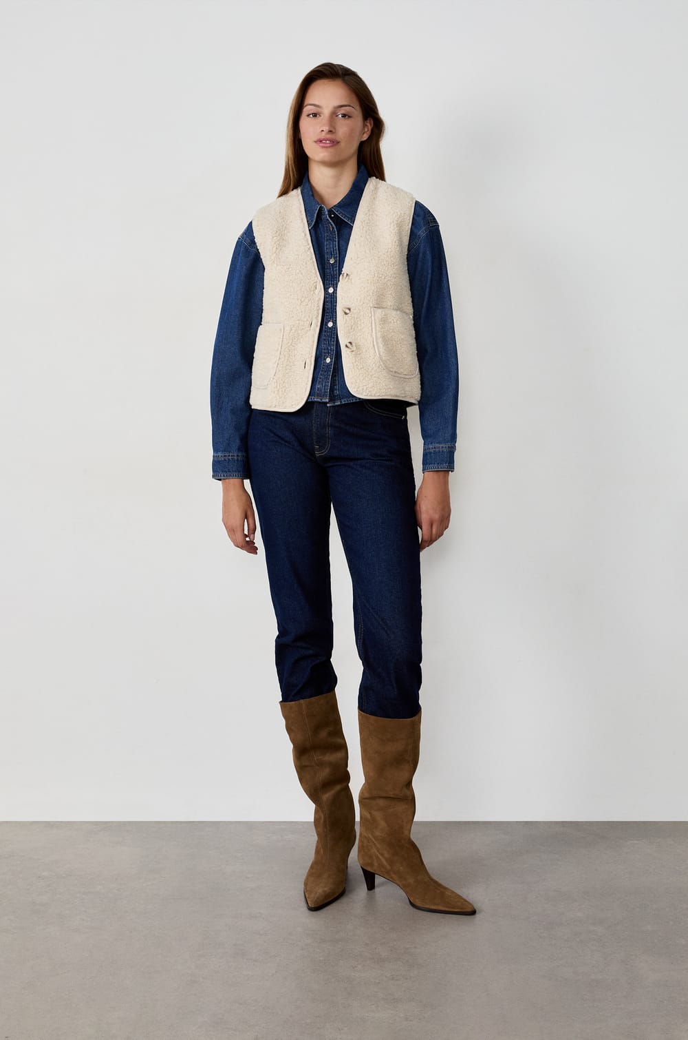 Sleeveless Faux Fur Jacket;${refinementColor}