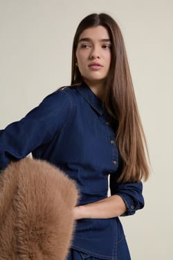 Wrap-style denim shirt;${refinementColor}