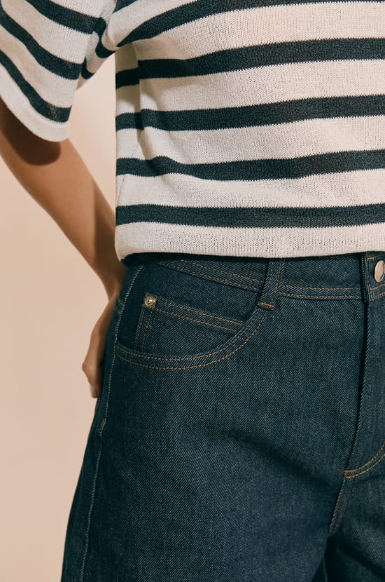 Bermuda effet jean en coton;${refinementColor}