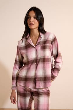 Chemise de pyjama &agrave; carreaux en coton;${refinementColor}