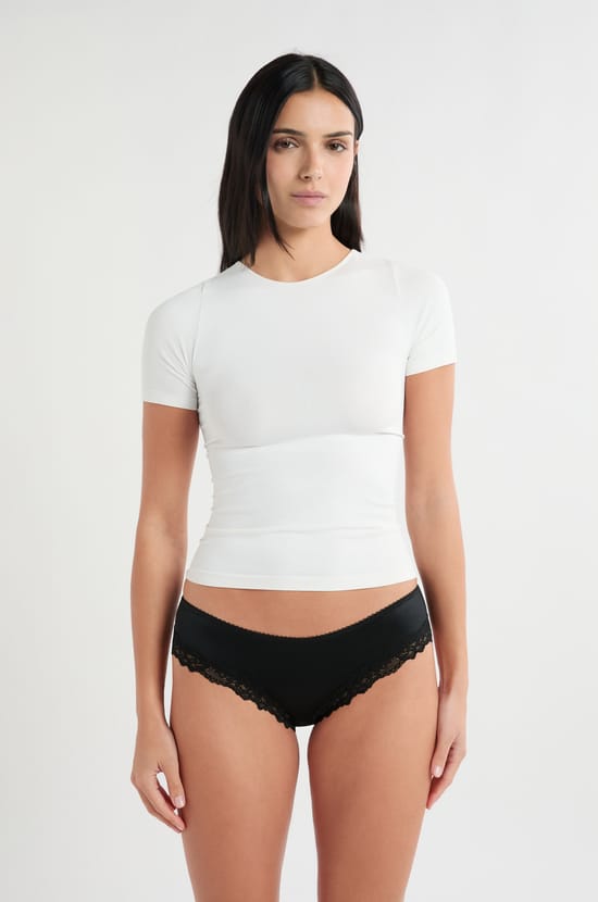 Shorty en microfibre d&eacute;tails dentelle;${refinementColor}