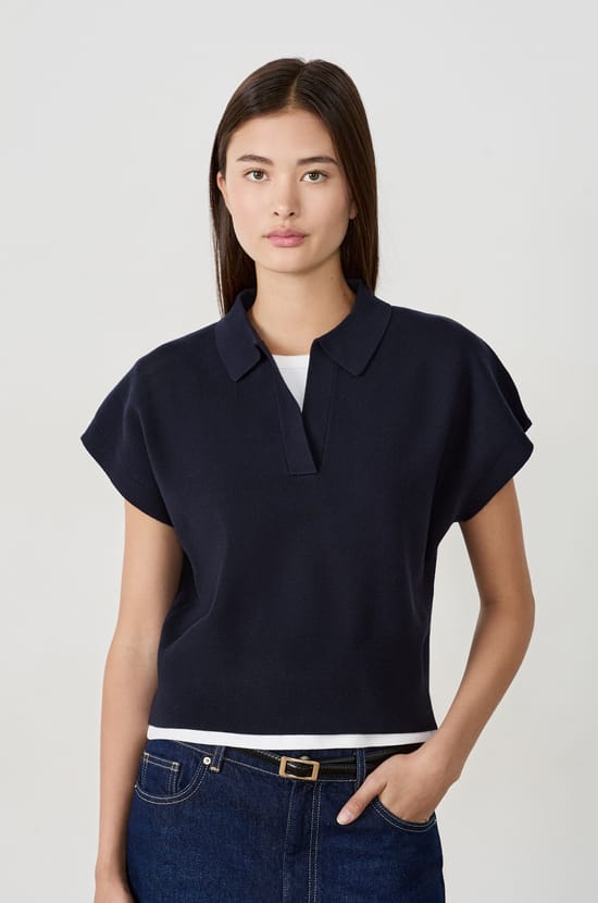 Sleeveless Polo Neck Sweater;${refinementColor}