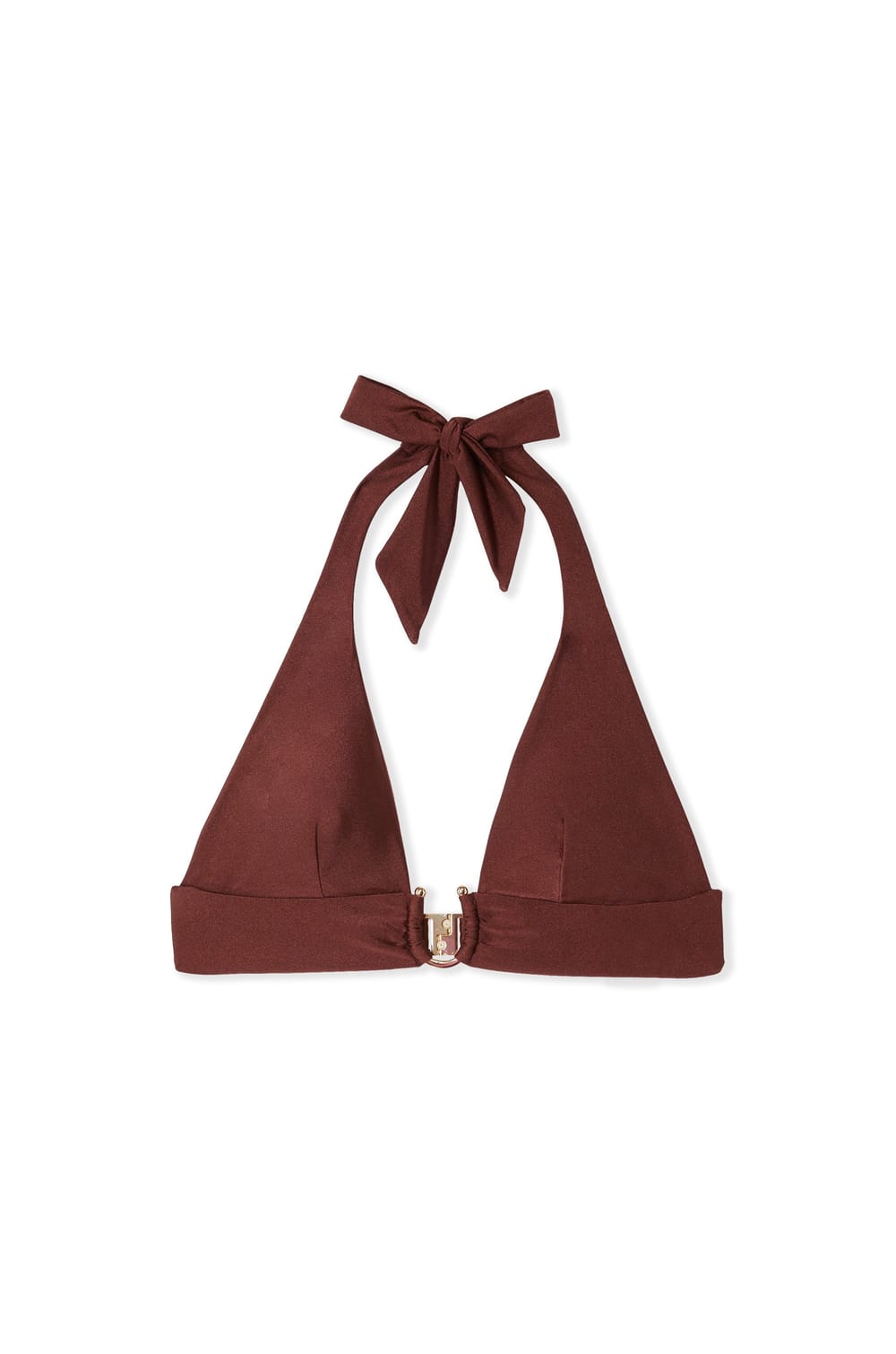 Top de bikini triangular brillante con lazada;${refinementColor}