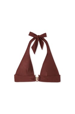 Top de bikini triangular brillante con lazada;${refinementColor}