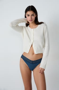 V-Shape Tanga In Microfiber And Lace;${refinementColor}