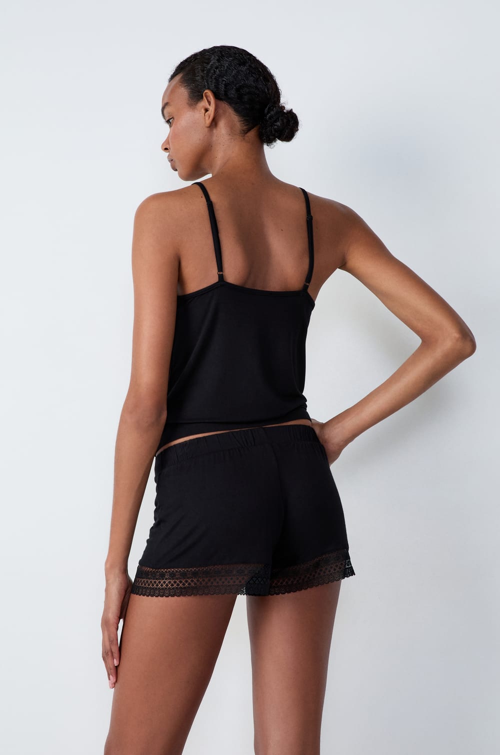 Flared Pyjama Shorts with Lace Details;${refinementColor}