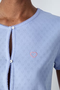 T-shirt manches courtes en coton en pointelle;${refinementColor}