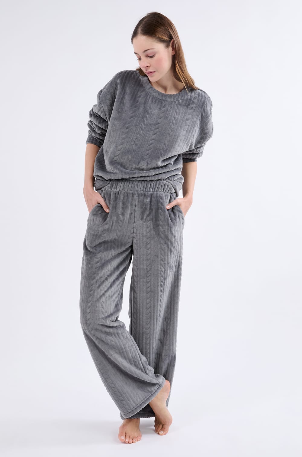 Pantalon de pyjama effet velours;${refinementColor}