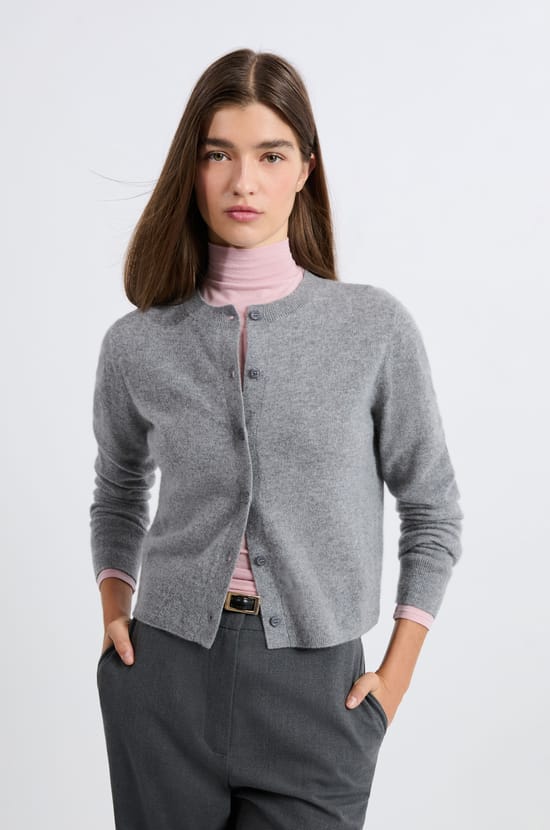 Cashmere cardigan with buttons;${refinementColor}