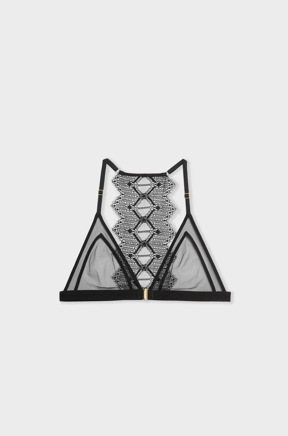 Wireless Triangle Bra in Tulle with Lace Back;${refinementColor}