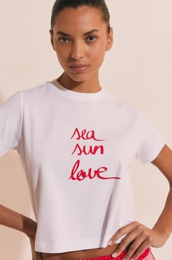 T-shirt de pyjama en coton &agrave; inscription "sea sun love;${refinementColor}