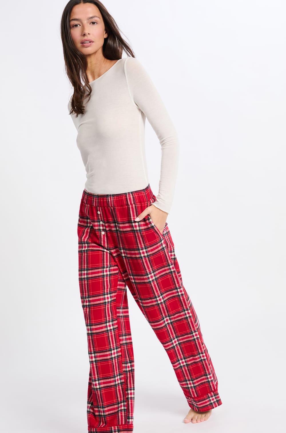 Pantalon de pyjama à carreaux en coton;${refinementColor}