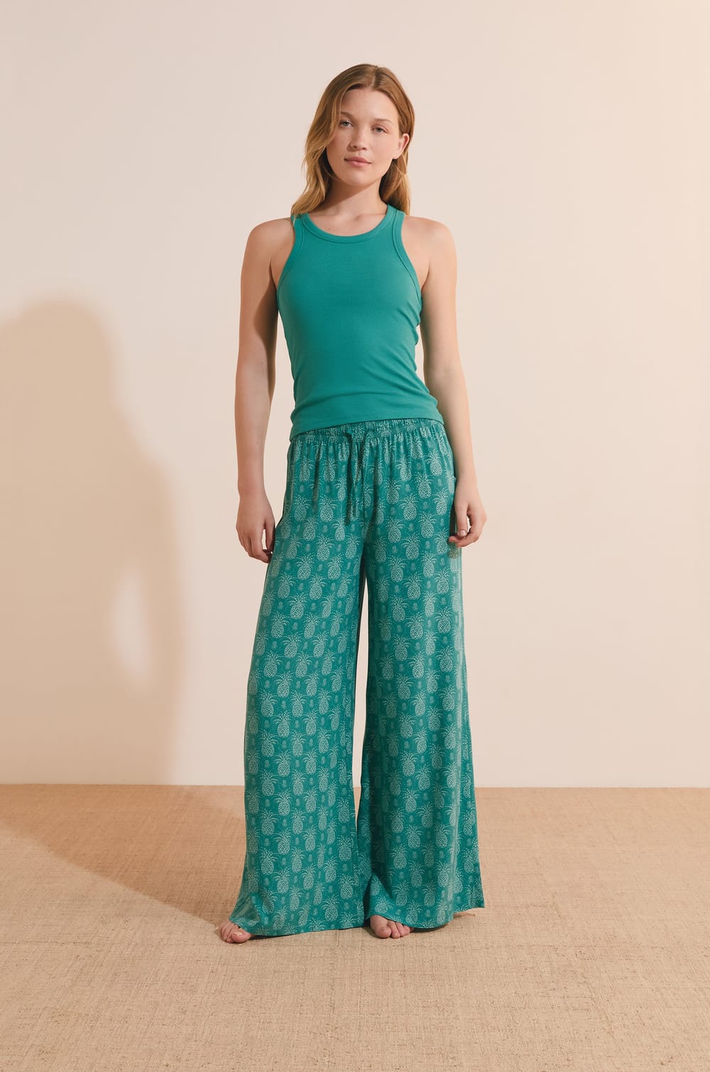 Pantalon de pyjama 7/8 &agrave; motifs;${refinementColor}