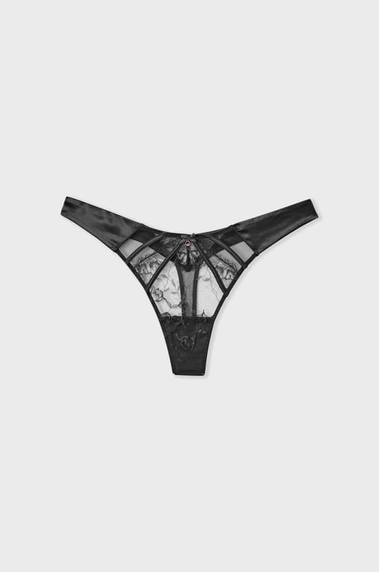 Lace and satin thong;${refinementColor}