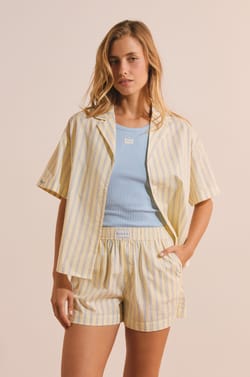 Short de pyjama en coton &agrave; rayures;${refinementColor}