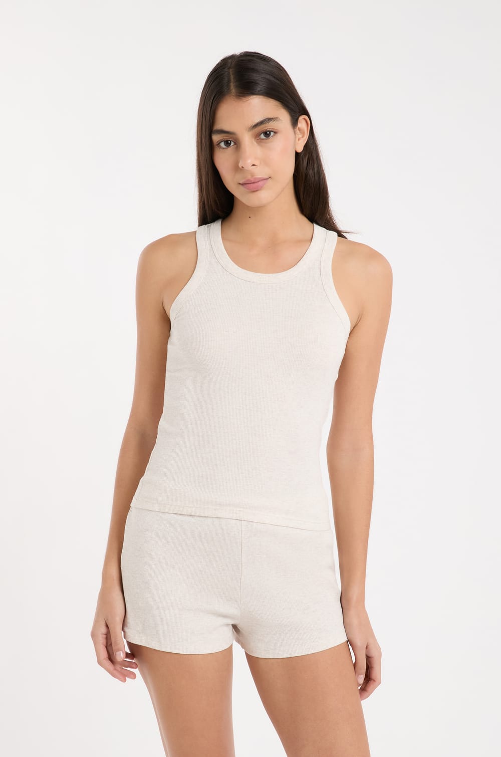 Round Neck Pyjama Tank Top with Cotton;${refinementColor}