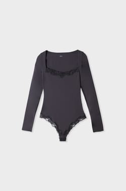 Body manches longues en microfibre et dentelle;${refinementColor}