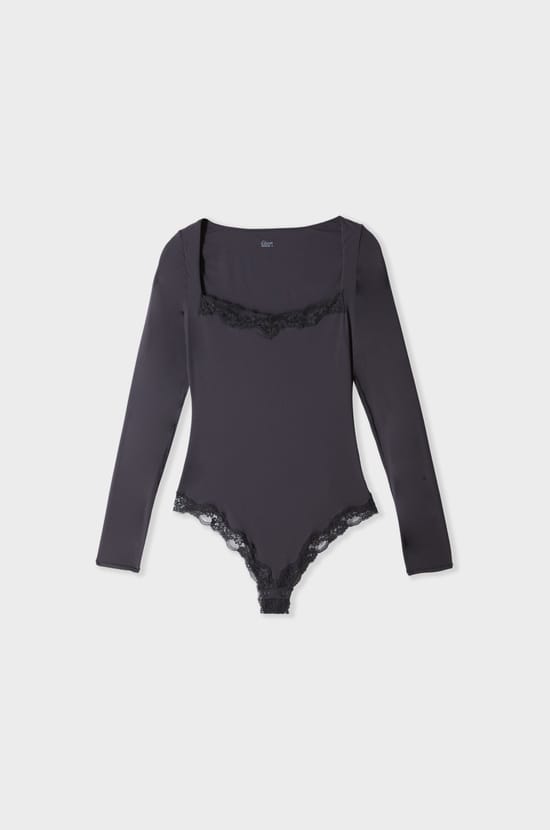 Body manches longues en microfibre et dentelle;${refinementColor}