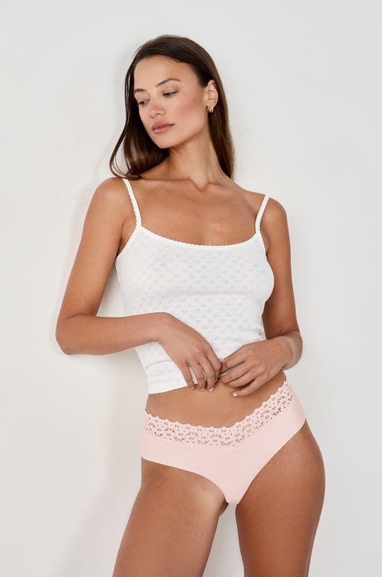 Hipster V-shape en microfibre et dentelle;${refinementColor}