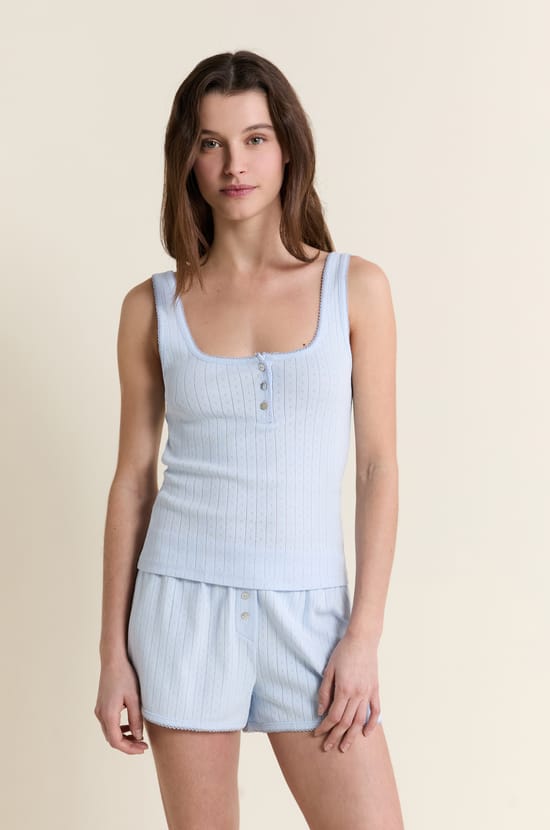 D&eacute;bardeur de pyjama en coton en pointelle;${refinementColor}