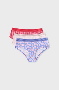 Pack of 3 Cotton and Lace Boyshorts;${refinementColor}