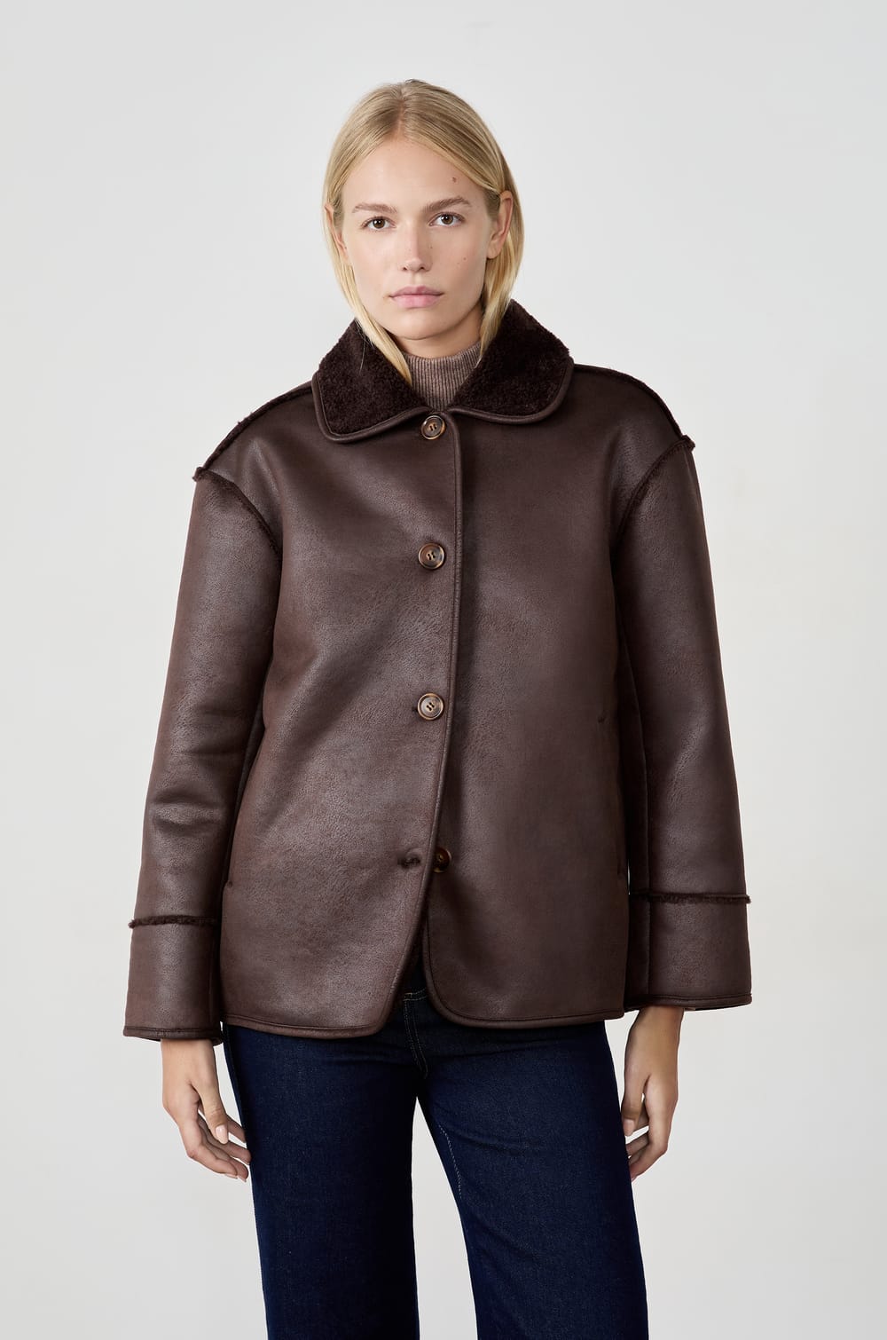 Short coat with faux fur collar;${refinementColor}