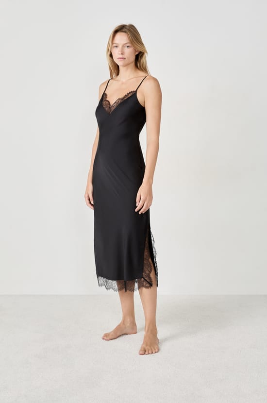Satin nightdress with lace details;${refinementColor}