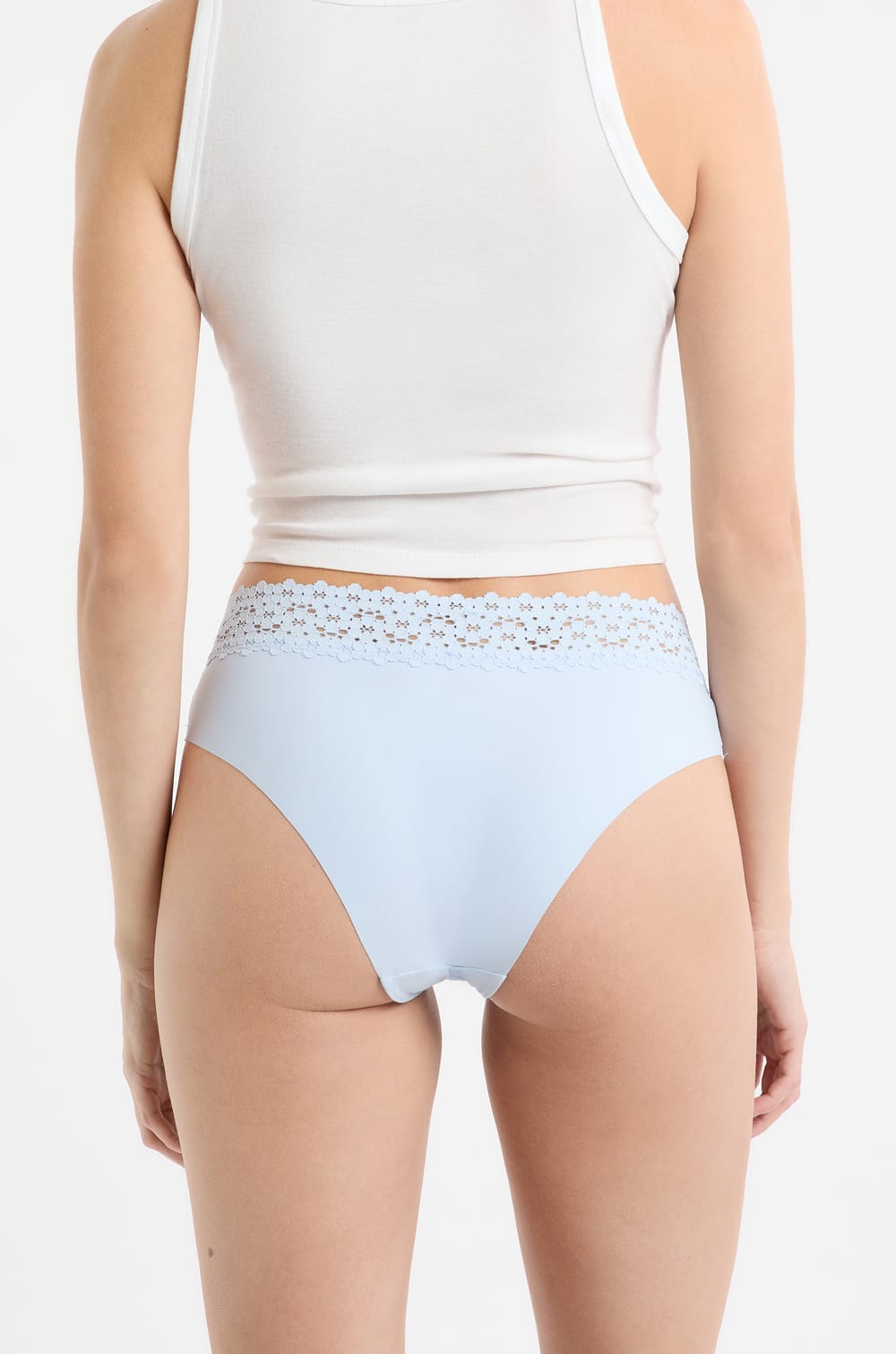 Hipster V-shape en microfibre et dentelle;${refinementColor}