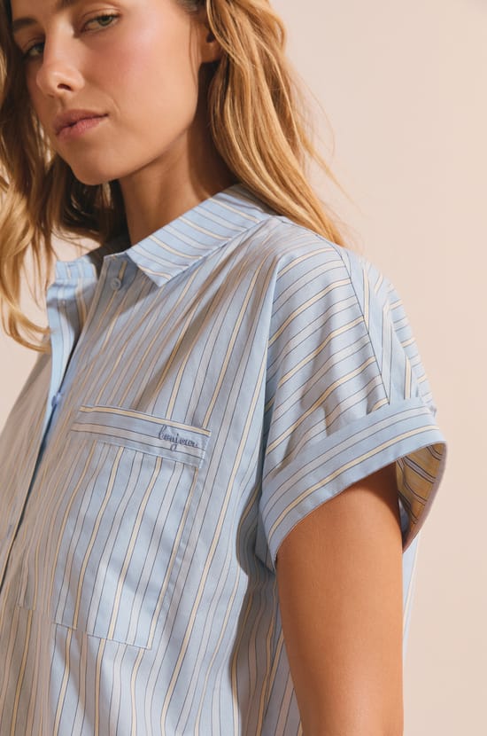 Chemise de nuit en coton &agrave; rayures;${refinementColor}