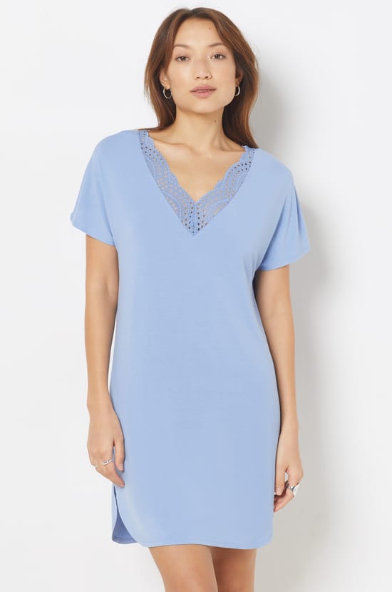 Camisón recto de modal motivos de encaje;${refinementColor}