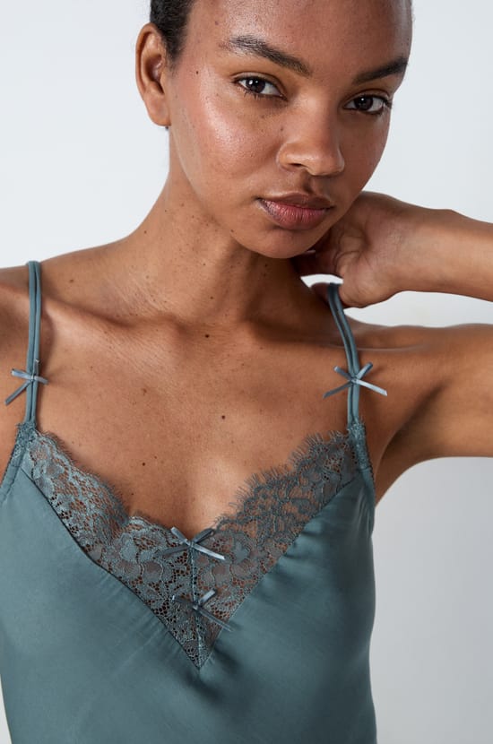 Short Nightdress With Lace Neckline;${refinementColor}