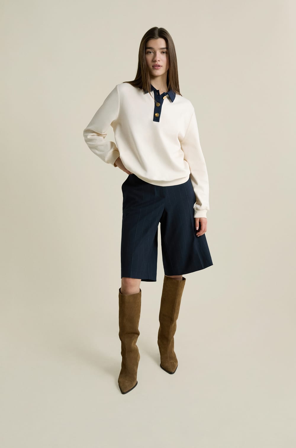 Sweatshirt bicolore col polo;${refinementColor}