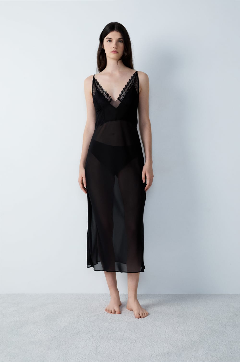 Long Nightdress With Lace Details;${refinementColor}