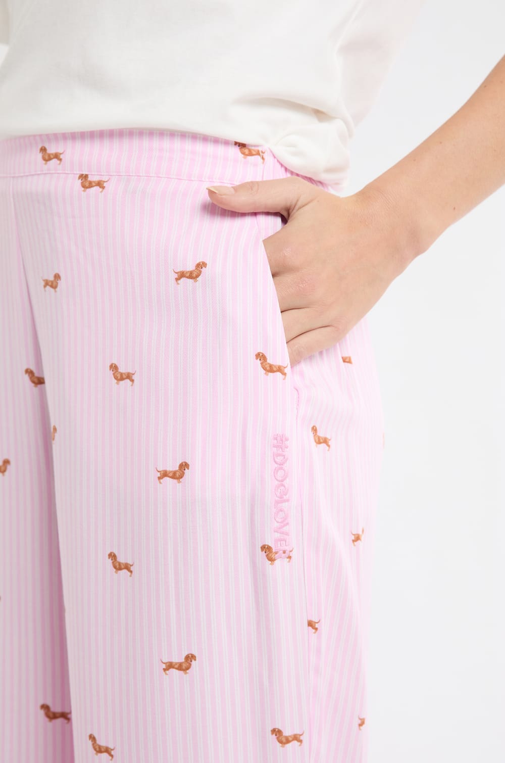 Pyjama Trousers with Striped Dachshund Print;${refinementColor}