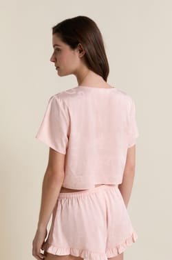 Chemise de pyjama satin&eacute;e avec noeuds;${refinementColor}