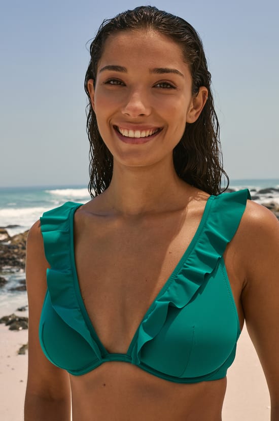 Bikini Top with Ruffles;${refinementColor}