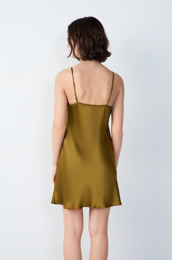 Silk Nightdress with Lace Neckline;${refinementColor}