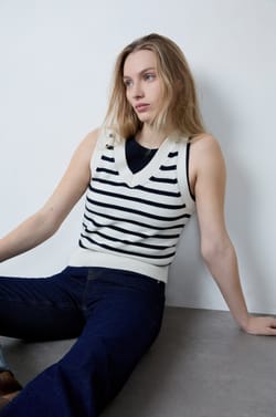 Sleeveless Striped Top;${refinementColor}
