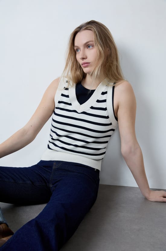 Sleeveless Striped Top;${refinementColor}