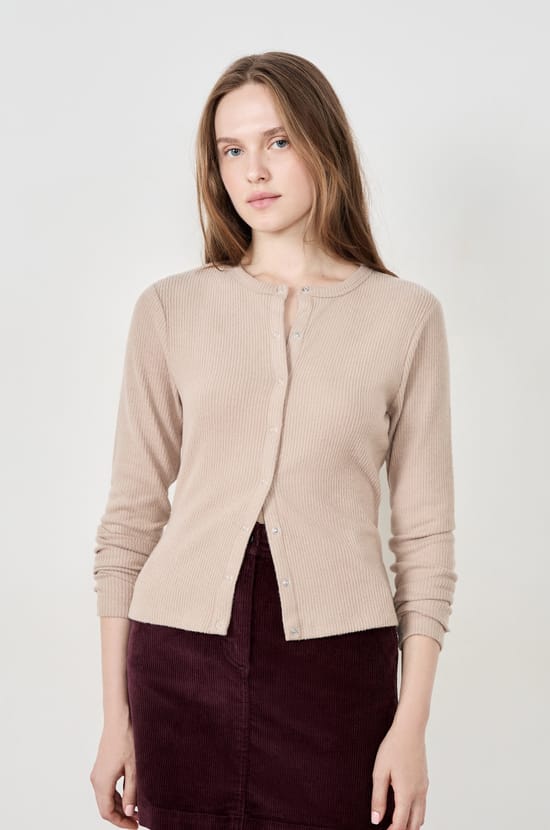 Long-sleeved Ribbed Cardigan;${refinementColor}
