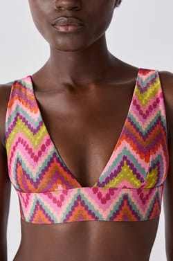 Patterned triangle bikini top;${refinementColor}