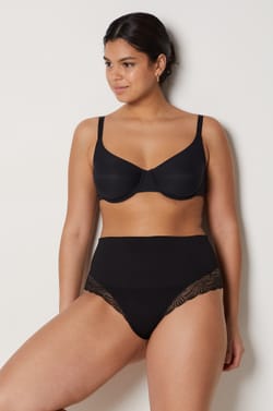 Tanga de talle alto moldeador con detalles de encaje - Sujeción media;${refinementColor}