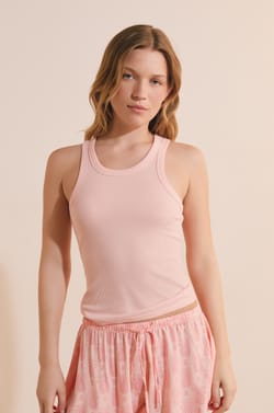 Top de pijama sin mangas con cuello redondo y algod&oacute;n;${refinementColor}