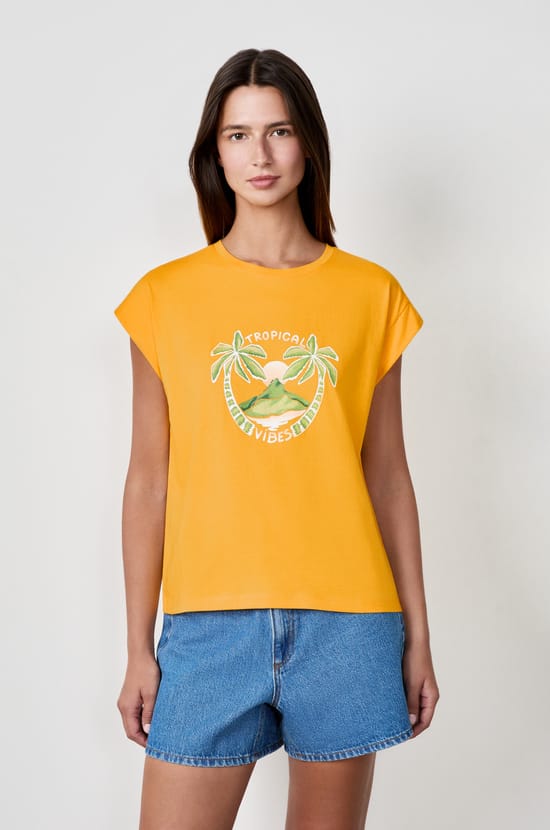 Cotton T-shirt "Tropical vibes;${refinementColor}