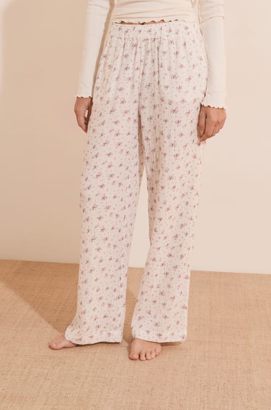 Pantalon de pyjama &agrave; motifs en coton;${refinementColor}
