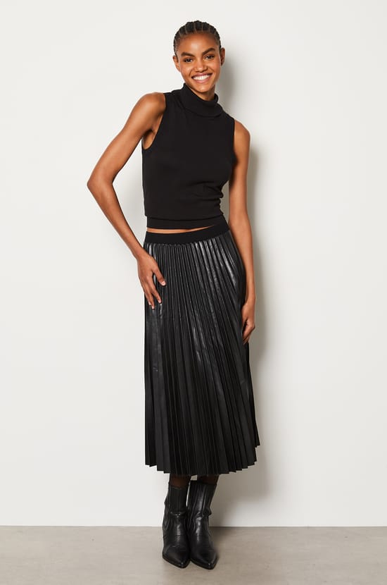 Long Faux Leather Skirt;${refinementColor}