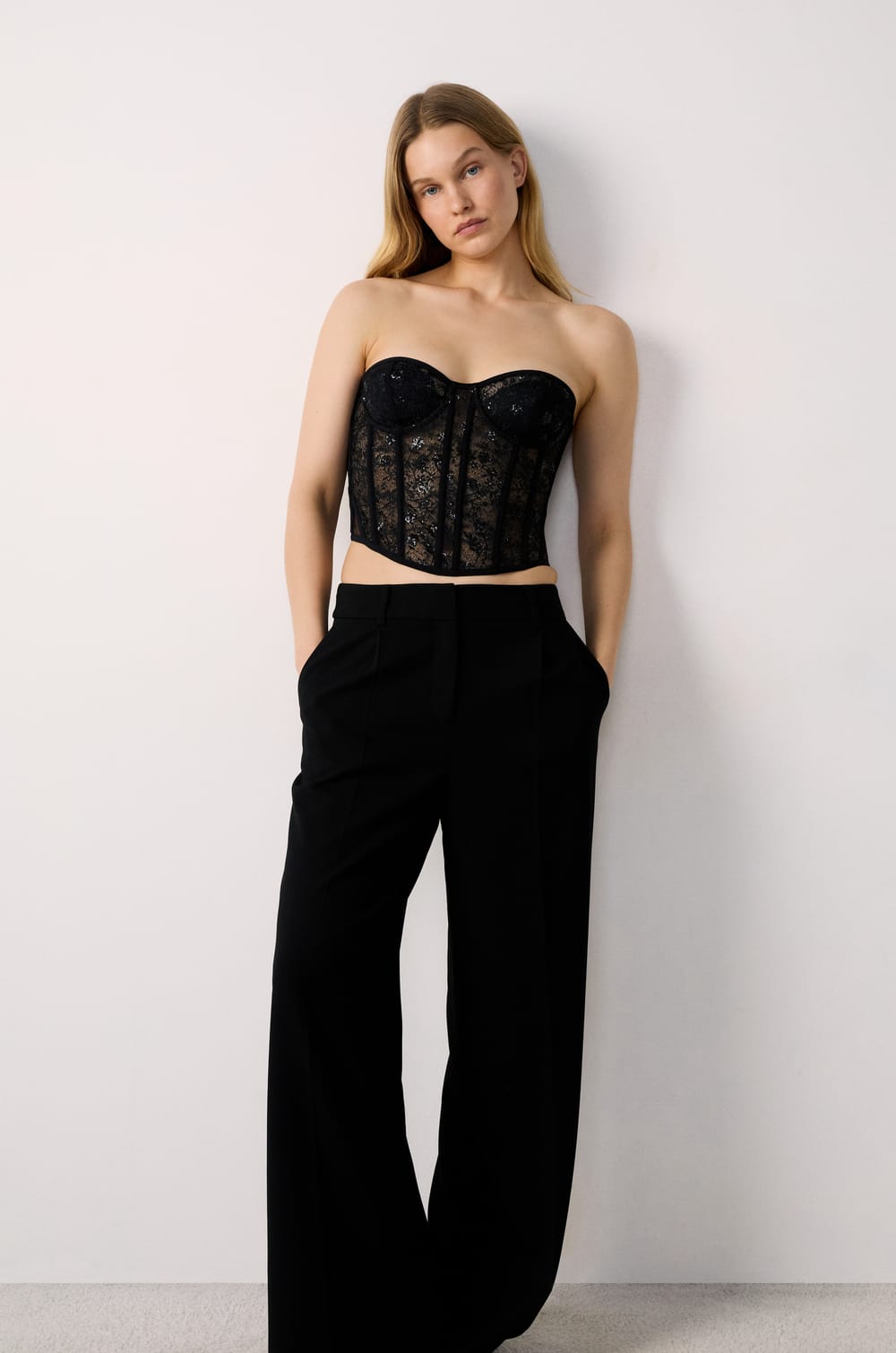 Embroidered Tulle Bustier Corset;${refinementColor}