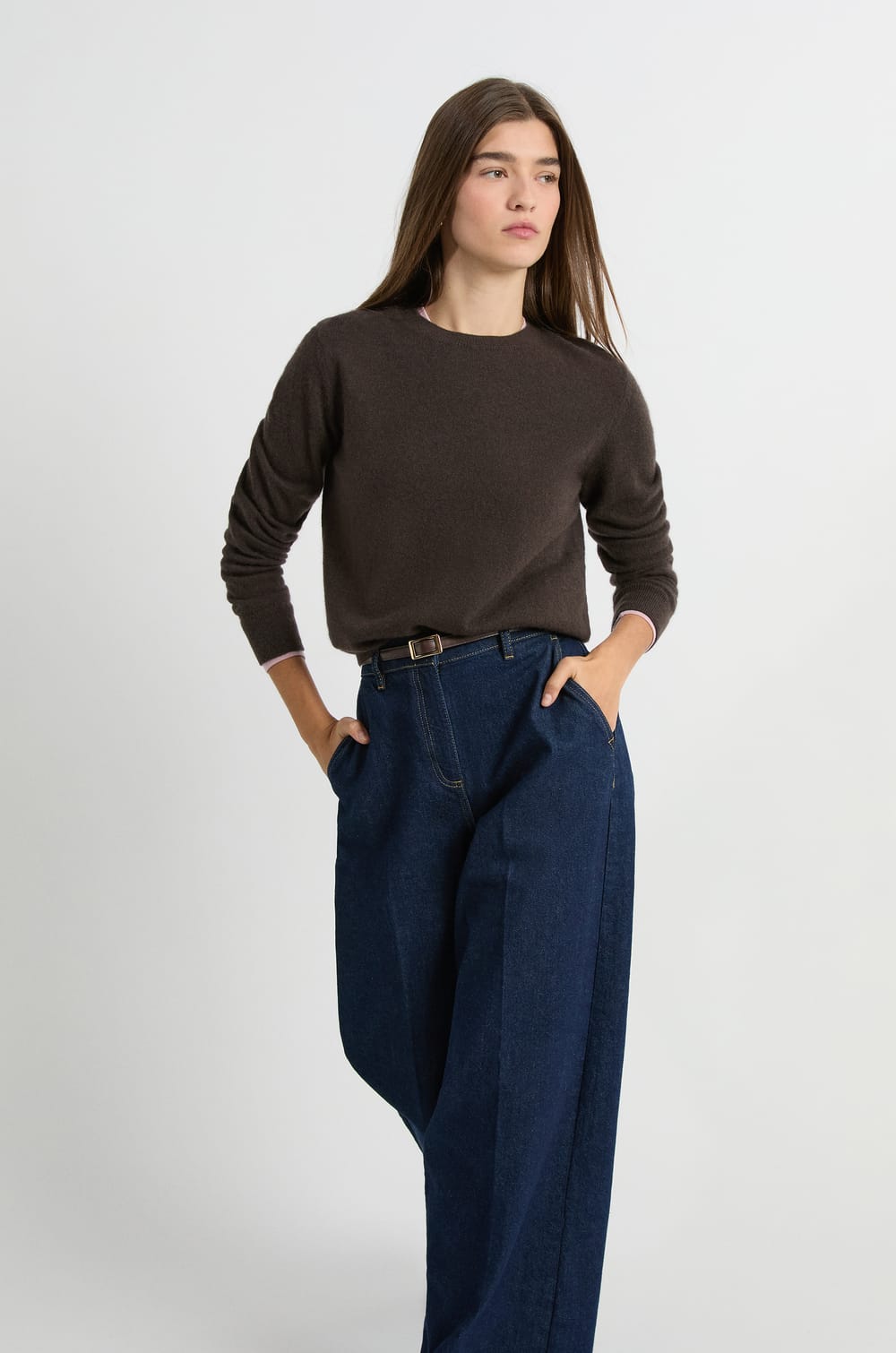 Pull col rond en cachemire;${refinementColor}