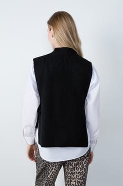 Sleeveless High Neck Tie-Front Sweater;${refinementColor}