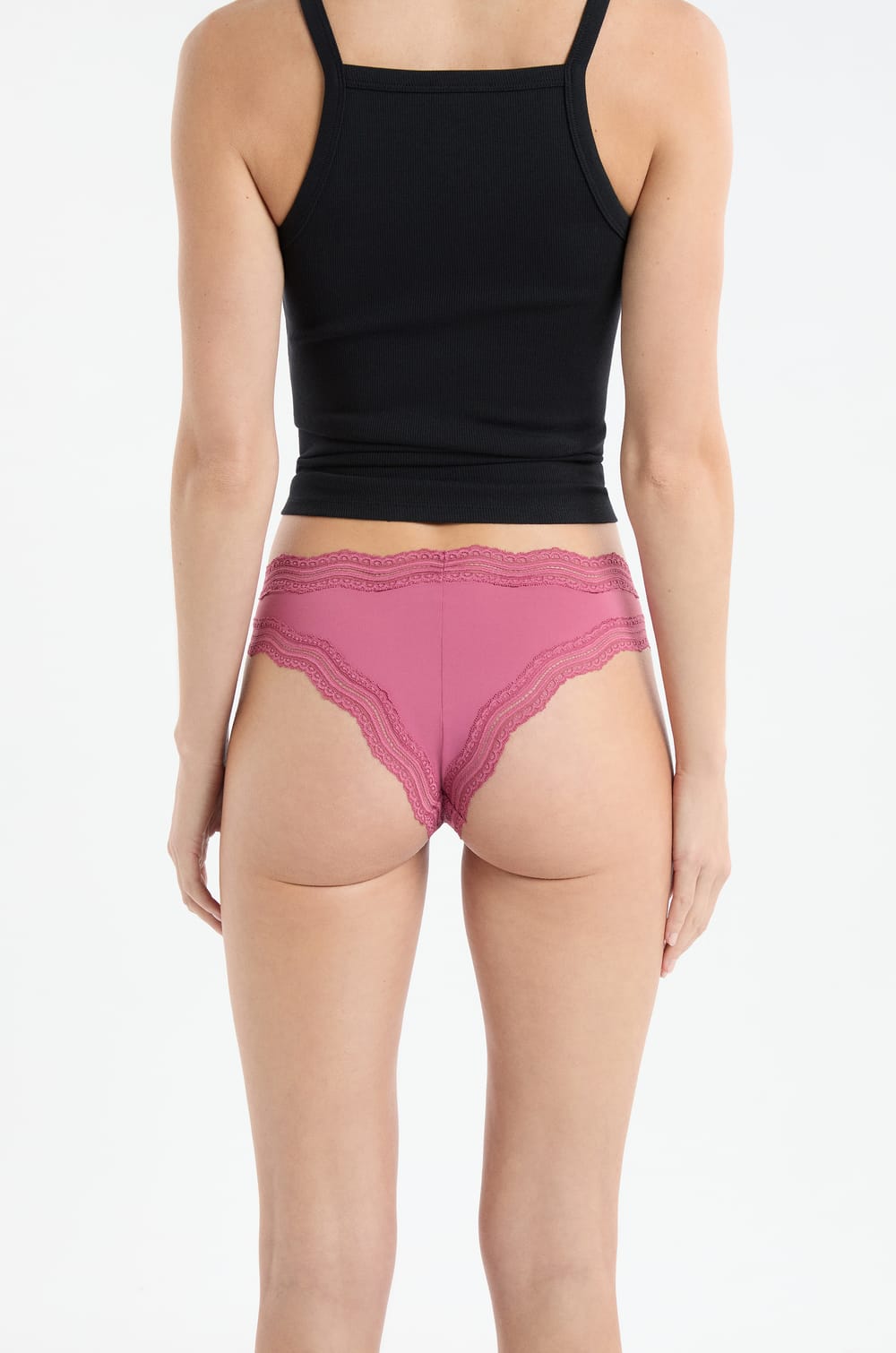 Lace-Trimmed Microfiber Tanga;${refinementColor}